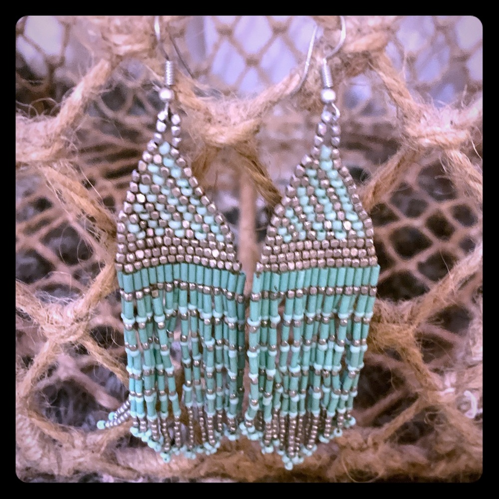 Long boho turquoise beaded earrings